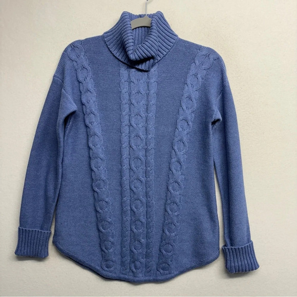 LL Bean Turtleneck Sweater Cable Knit Periwinkle Blue XS Cotton - Picture 1 of 7